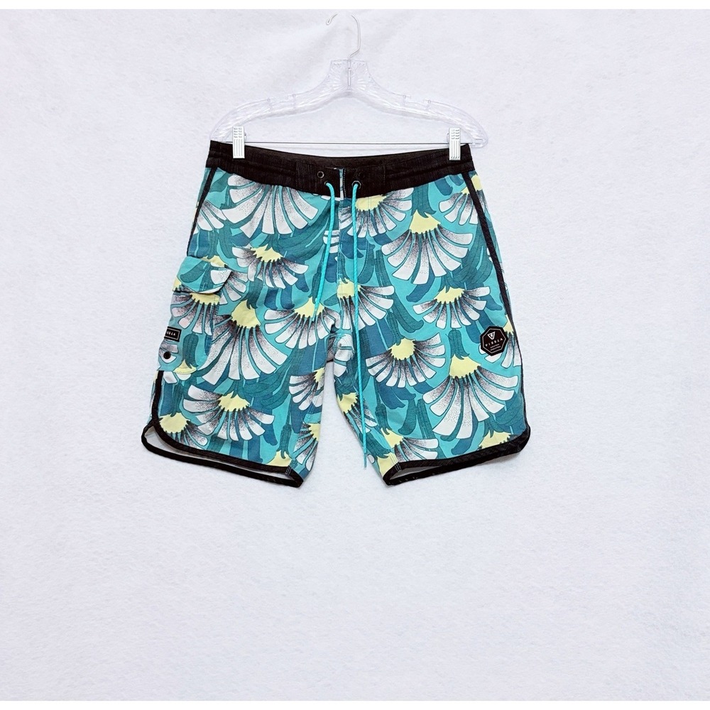 Vissla Swim Shorts Mens 30 Board Cargo Teal Floral Upcycle Coconut Trunks Beach